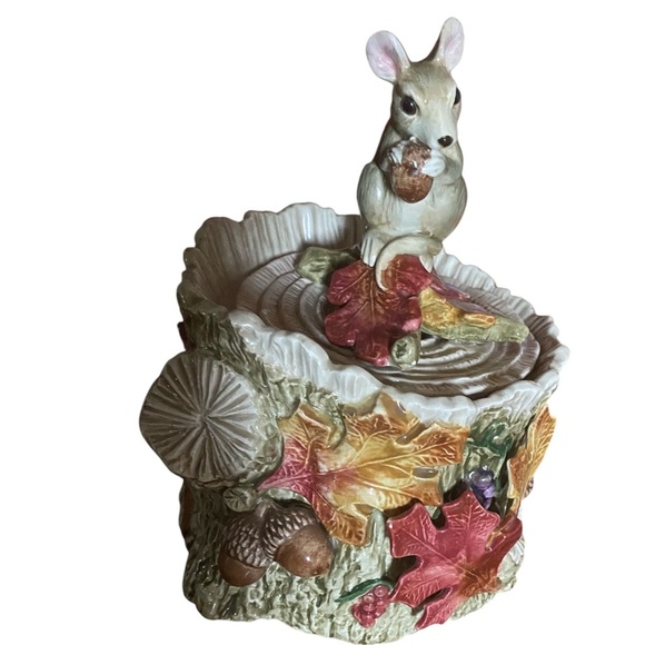 Vintage Rare Fitz and Floyd  Autumn Woods 1994 Squirrel Leaves Cookie Jar 8” - Picture 1 of 13